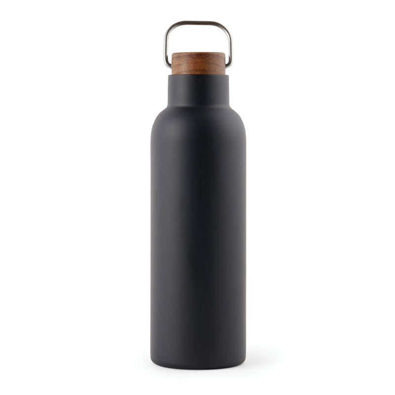 Load image into Gallery viewer, Recycled vacuum bottle 800ml with acacia wood lid pack of 25 Black Custom Wood Designs __label: Multibuy 800mlblackvacuumrecycledbottlecustomwooddesigns