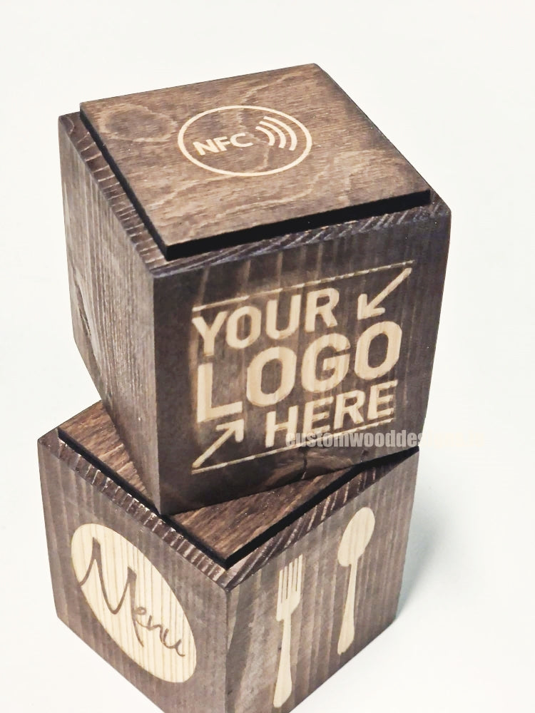 Load image into Gallery viewer, NFC Enabled Block 3 sides Stained & Branded Custom Wood Designs CUF4D0_1_d7af583f-92af-41bd-bbe2-28f1d56e3948