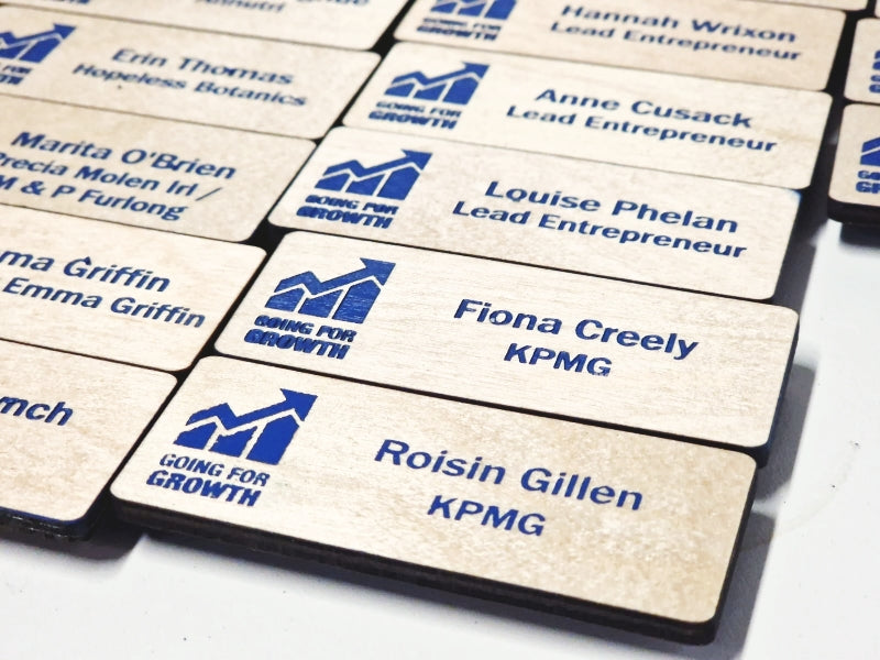 Load image into Gallery viewer, Blonde Birch Name Badges MOQ 10pcs Bespoke Made Custom Wood Designs __label: Multibuy CustomWoodDesignsIrelandc925bb1c-ca8a-46e0-8954-d22d92a457c0