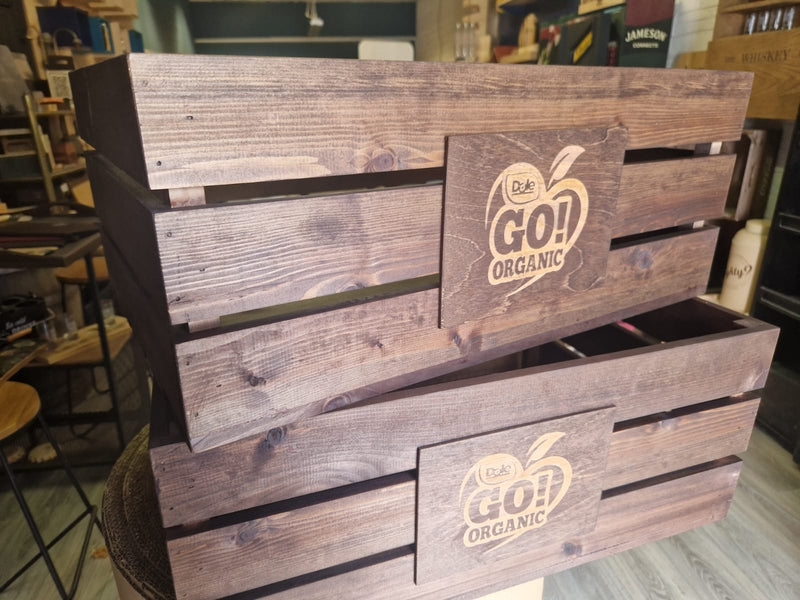 Load image into Gallery viewer, Custom Made retal crates Custom Wood Designs DoleIrelandBrandedCratesCustomWoodDesigns_2