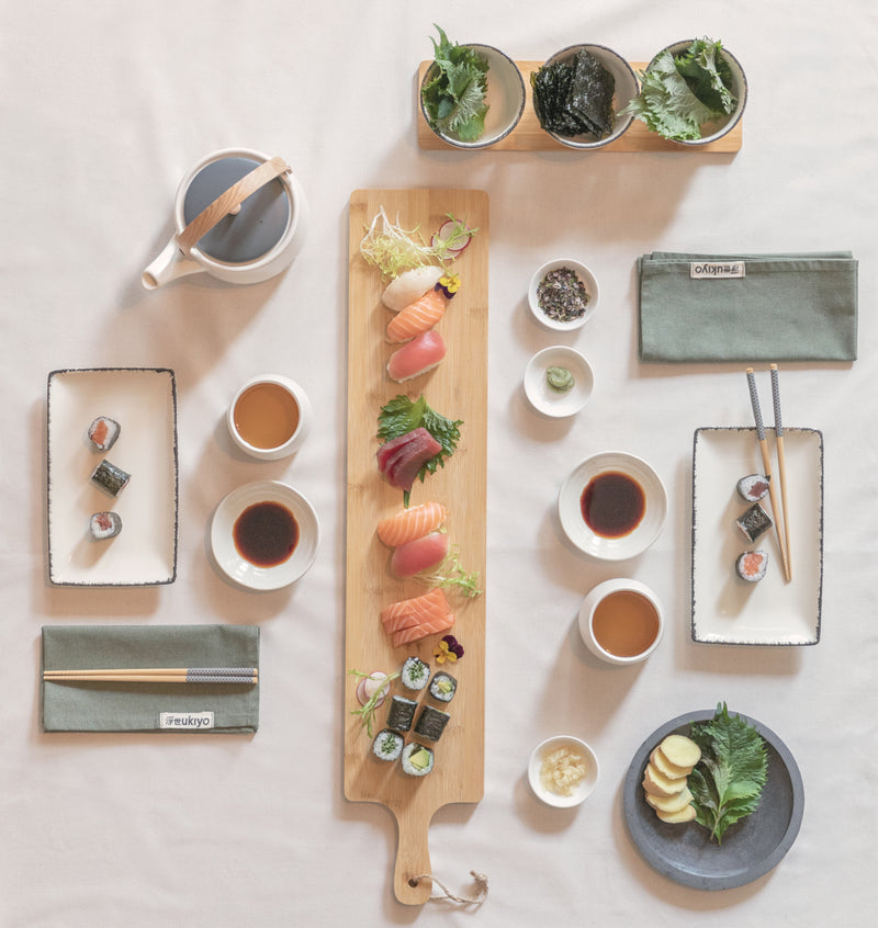 Load image into Gallery viewer, Ukiyo sushi dinner set for two - Custom Wood Designs