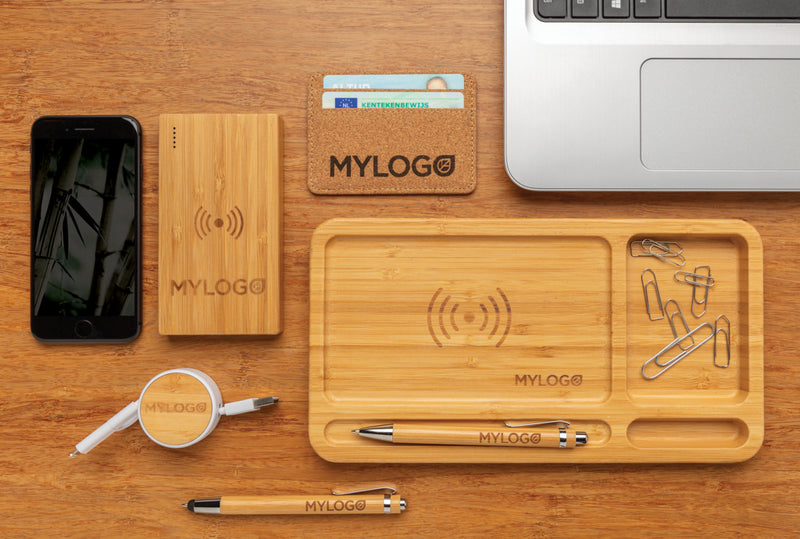Load image into Gallery viewer, Bamboo desk organiser 5W wireless charger - Custom Wood Designs