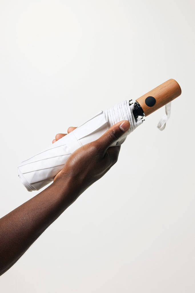 Load image into Gallery viewer, Kaycey 21" AWARE™ RPET Acacia wood mini auto open umbrella - Custom Wood Designs