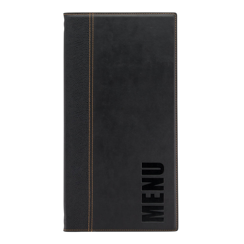Load image into Gallery viewer, Long leather menu holder pack of 10 Black Custom Wood Designs __label: Multibuy black-long-leather-menu-holder-pack-of-10-53613275906391
