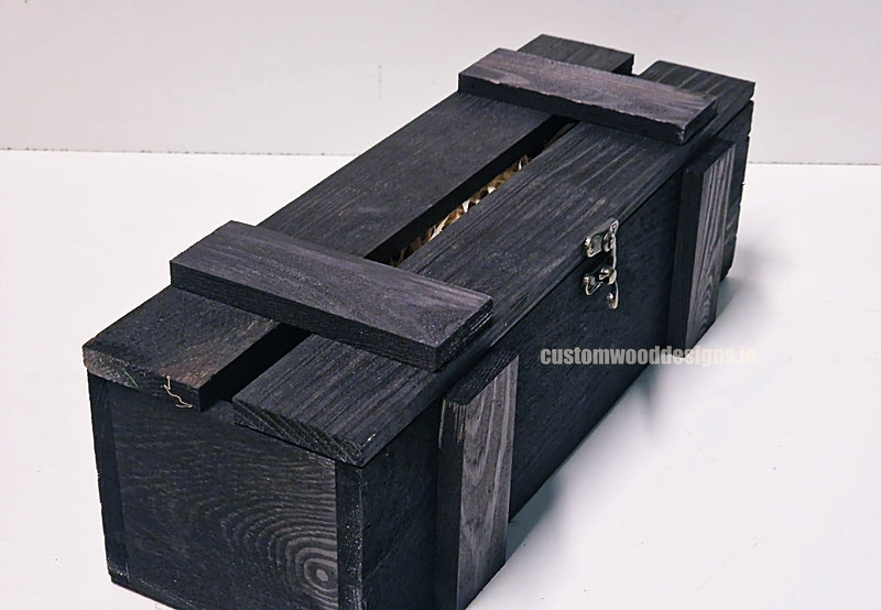 Load image into Gallery viewer, Rustic Bottle Box - Black Single x 25 Bottle box Custom Wood Designs __label: Multibuy Bottle Box bottle-box-default-title-rustic-bottle-box-black-single-52613316378967