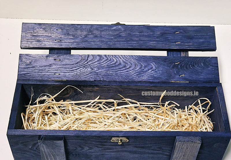 Load image into Gallery viewer, Rustic Bottle Box - Blue Single x 25 Bottle box Custom Wood Designs __label: Multibuy bottle-box-default-title-rustic-bottle-box-blue-single-53613464748375