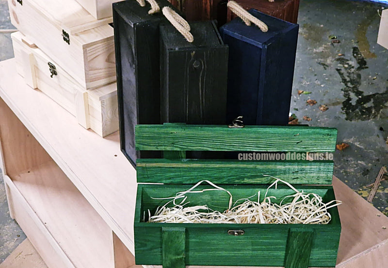 Load image into Gallery viewer, Rustic Bottle Box - Green Single x 25 Bottle box Custom Wood Designs __label: Multibuy Bottle Boxes Gift Boxes bottle-box-default-title-rustic-bottle-box-green-single-53613443121495