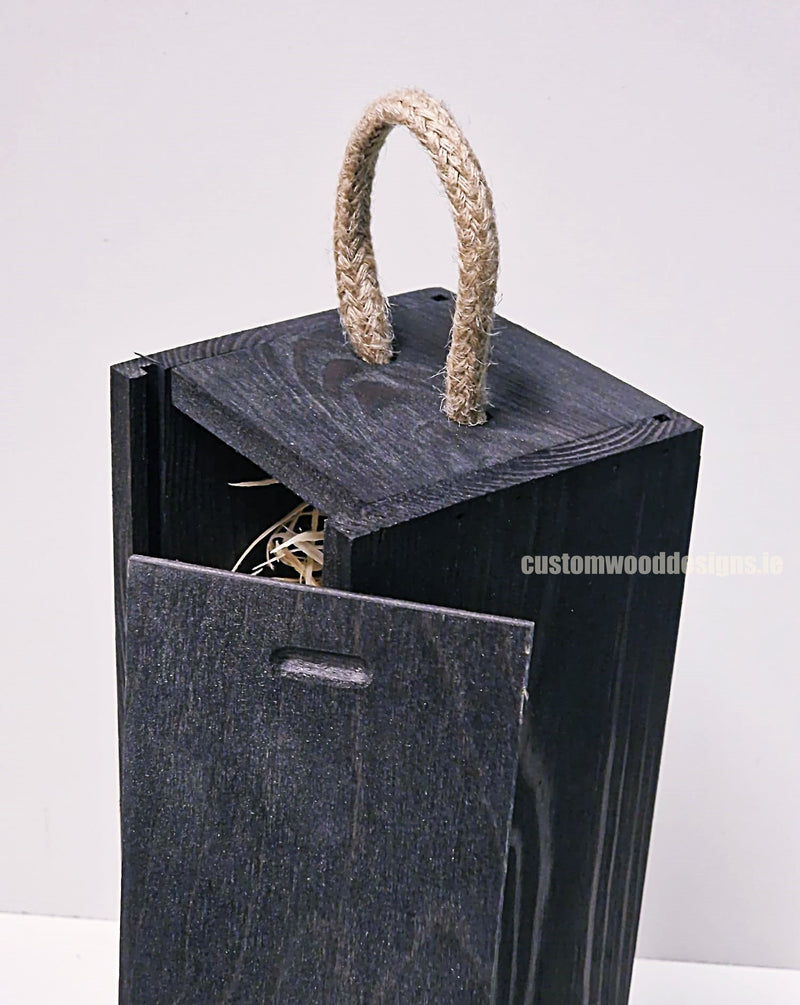 Load image into Gallery viewer, Sliding Lid Bottle Box - Single Black x25 Bottle box Custom Wood Designs __label: Multibuy Bottle Box Bottle Boxes Single bottle box bottle-box-default-title-sliding-lid-bottle-box-single-black-x25-53613478805847