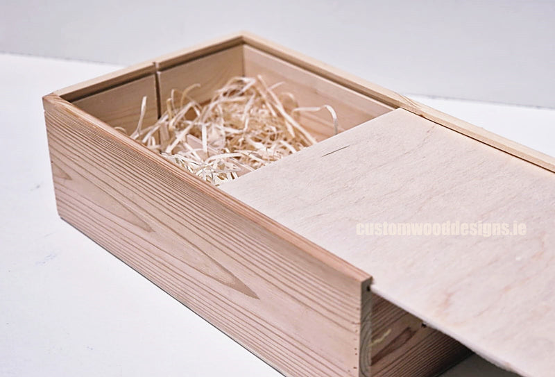 Load image into Gallery viewer, Sliding Lid 2 Bottle Box - Natural x 25 Corporate Gift Box with Wood Wool Custom Wood Designs box corporate double wine gift wine wood wool corporate-gift-box-with-wood-wool-1-sliding-lid-2-bottle-box-natural-x-25-52625920885079