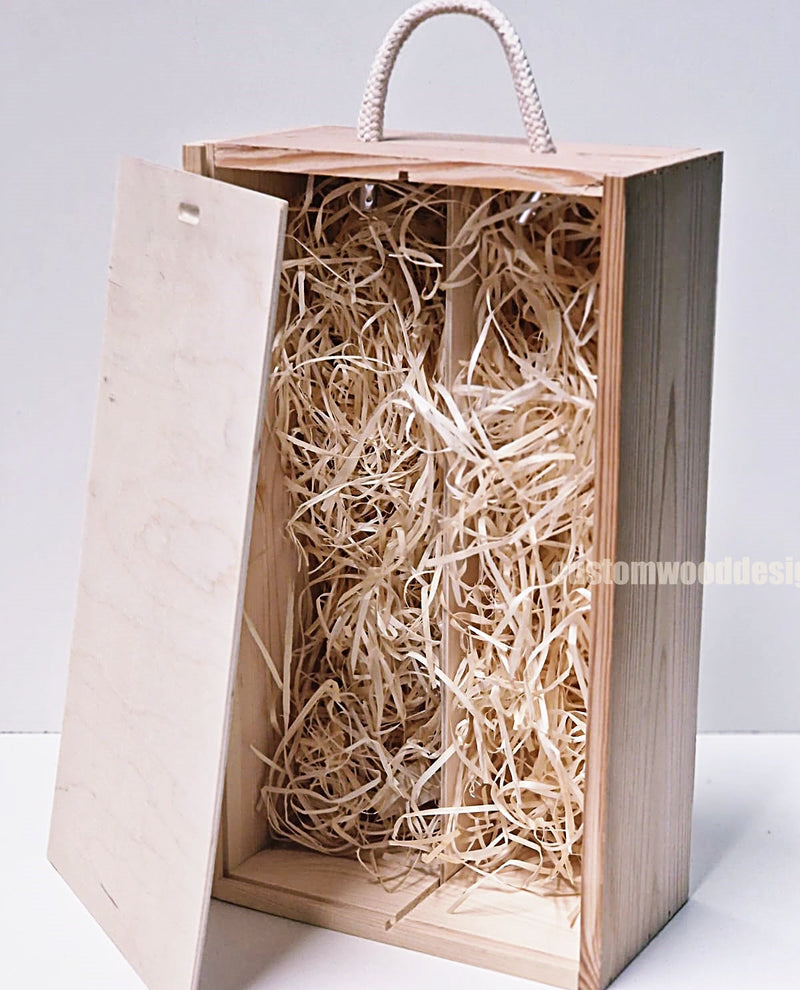 Load image into Gallery viewer, Sliding Lid 2 Bottle Box - Natural x 25 Corporate Gift Box with Wood Wool Custom Wood Designs box corporate double wine gift wine wood wool corporate-gift-box-with-wood-wool-1-sliding-lid-2-bottle-box-natural-x-25-53612162285911