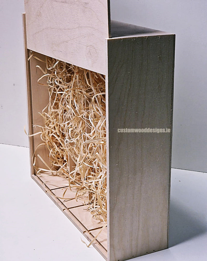 Load image into Gallery viewer, Sliding Lid 4 Bottle Box - Natural x 25 Corporate Gift Box with Wood Wool Custom Wood Designs box corporate gift hamper triple wine box wood wool corporate-gift-box-with-wood-wool-1-sliding-lid-4-bottle-box-natural-x-25-53612170838359