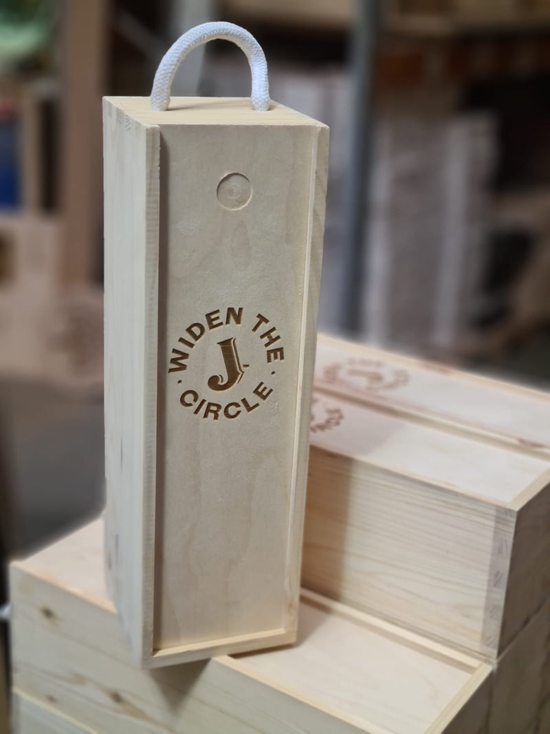 Load image into Gallery viewer, Sliding Lid 1 Bottle Box - Natural x 25 Corporate Gift Box with Wood Wool Custom Wood Designs __label: Multibuy gift gift box single box wine box wood wool corporate-gift-box-with-wood-wool-25-sliding-lid-1-bottle-box-natural-x-25-51437235208535