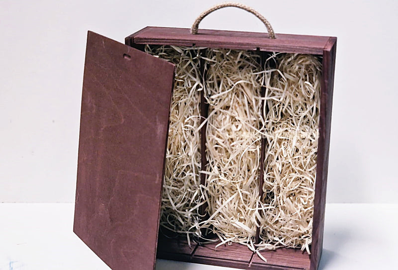 Load image into Gallery viewer, Sliding Lid 3 Bottle Box - Burgundy x25 Corporate Gift Box with Wood Wool Custom Wood Designs box corporate gift hamper triple wine box wood wool corporate-gift-box-with-wood-wool-25-sliding-lid-3-bottle-box-burgundy-x25-53613516652887
