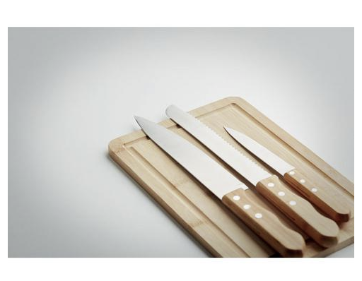 Load image into Gallery viewer, Bamboo cutting board & Wood knife set Custom Wood Designs default-title-bamboo-cutting-board-wood-knife-set-53612293816663