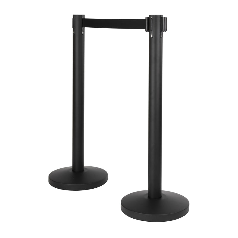 Load image into Gallery viewer, Black Retractable Barrier System with 4 poles 93x33x33cm Custom Wood Designs __label: Multibuy default-title-black-retractable-barrier-system-with-4-poles-93x33x33cm-53613728039255