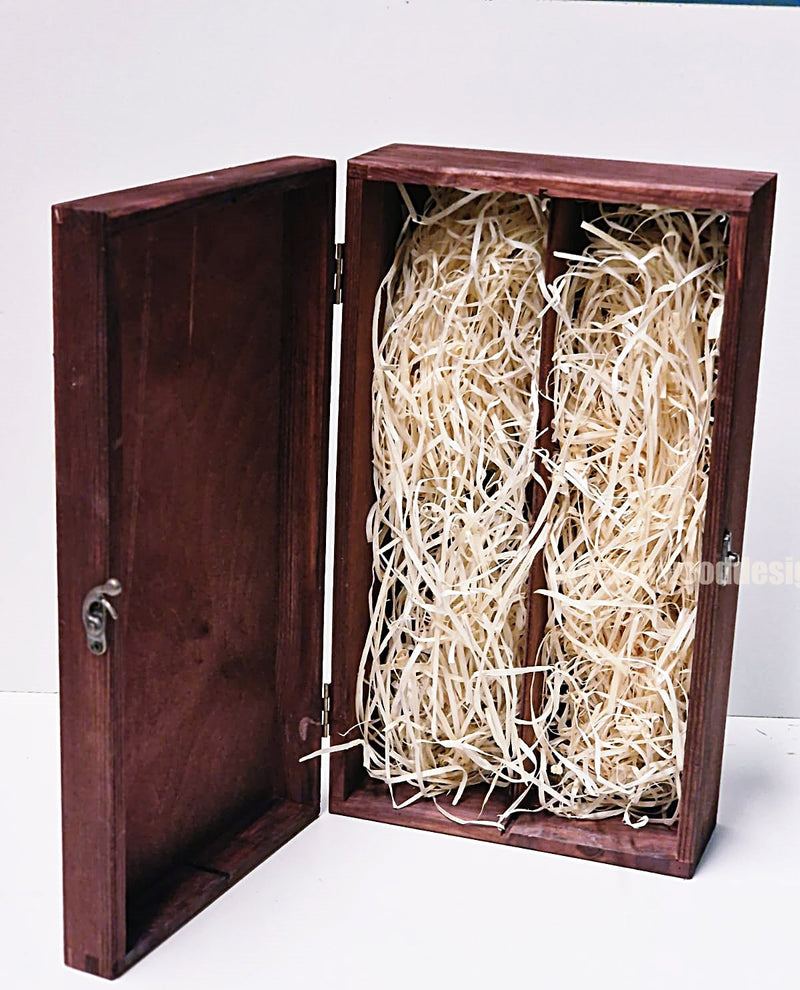 Load image into Gallery viewer, Hinged Lid 2 Bottle Box - Burgundy x25 Custom Wood Designs __label: Multibuy Bottle Box Bottle Boxes gift box Gift Boxes Single bottle box wooden Box default-title-hinged-lid-2-bottle-box-burgundy-x25-53613537886551
