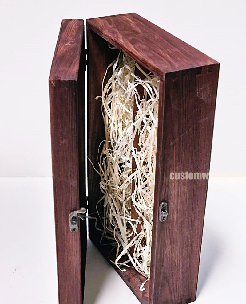 Load image into Gallery viewer, Hinged Lid 2 Bottle Box - Burgundy x25 Custom Wood Designs __label: Multibuy Bottle Box Bottle Boxes gift box Gift Boxes Single bottle box wooden Box default-title-hinged-lid-2-bottle-box-burgundy-x25-53613552173399