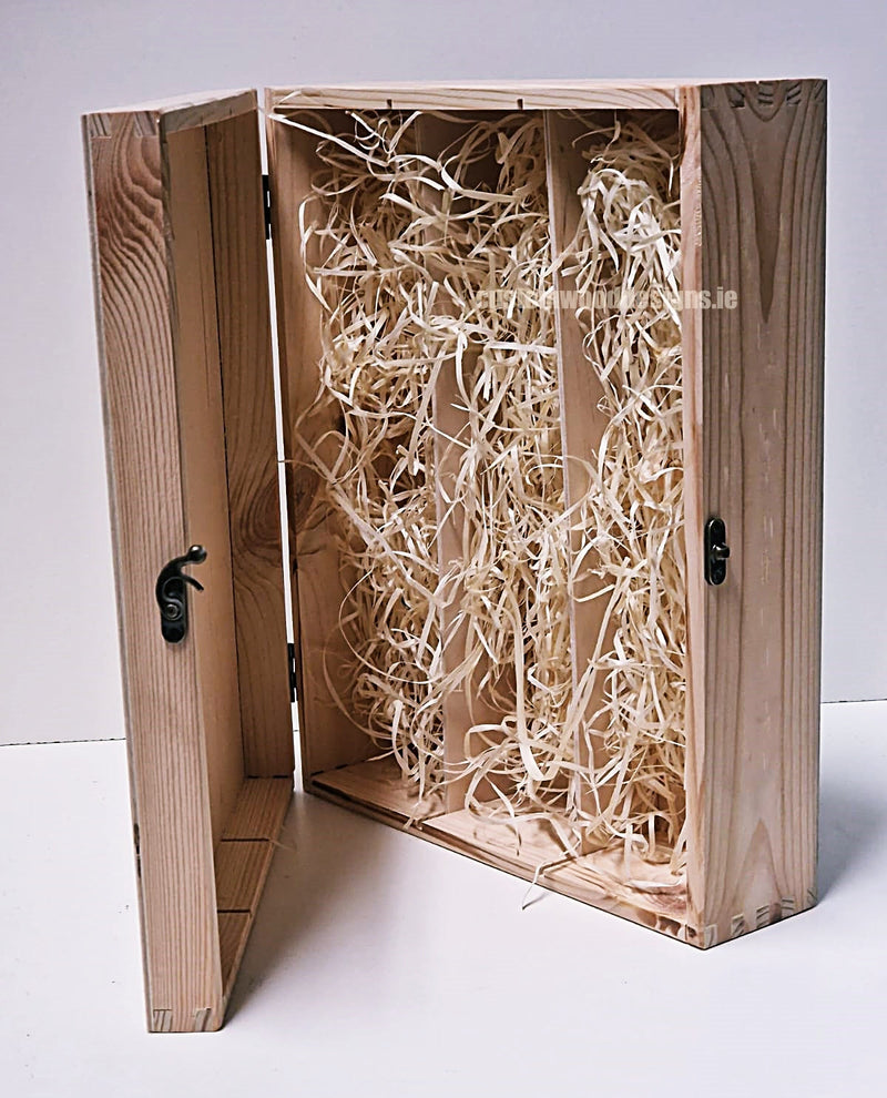 Load image into Gallery viewer, Hinged Lid 3 Bottle Box - Natural x25 Custom Wood Designs __label: Multibuy Bottle Box Bottle Boxes gift box Gift Boxes Single bottle box wooden Box default-title-hinged-lid-3-bottle-box-natural-x25-52627460489559