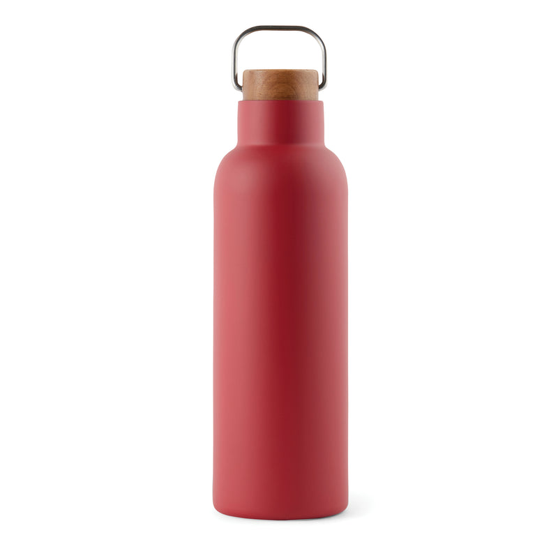 Load image into Gallery viewer, Recycled vacuum bottle 800ml with acacia wood lid pack of 25 Red Custom Wood Designs __label: Multibuy red800mlvacuumrecycledbottlecustomwooddesigns