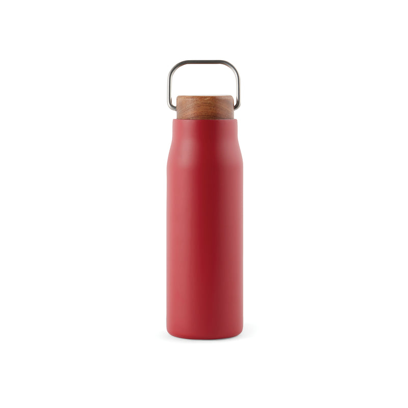 Load image into Gallery viewer, Recycled Vacuum bottle 300ml with acacia wood lid pack of 25 Red Custom Wood Designs __label: Multibuy redvacuumrecycledbottlecustomwooddesigsn