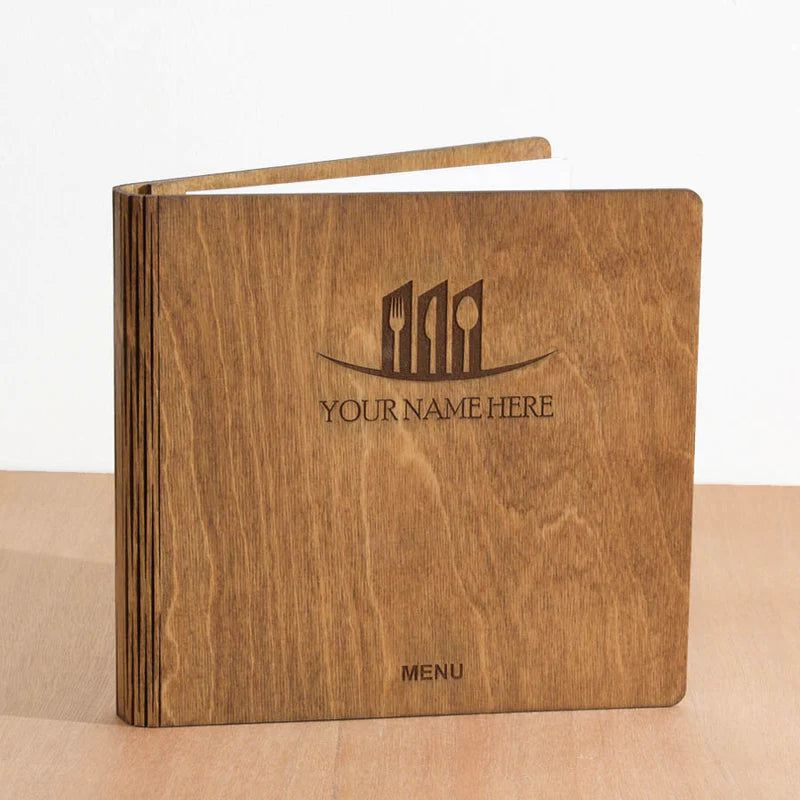 Load image into Gallery viewer, 20 x Personalised Wood Menus 20x20cm Custom Wood Designs __label: Multibuy walnut-20-x-wood-menus-20x20cm-50792847868247