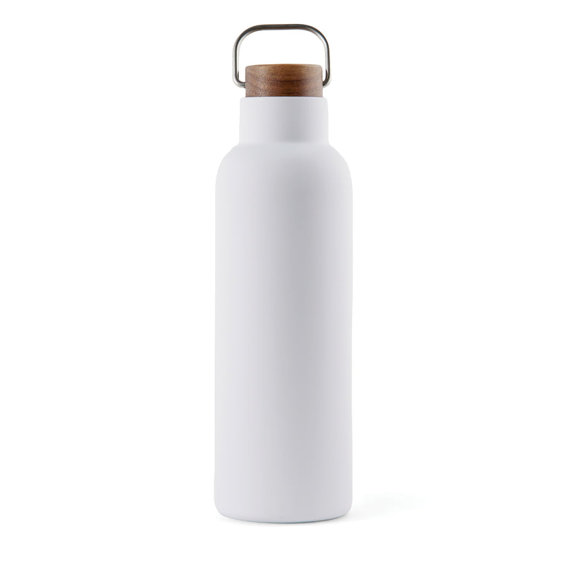 Load image into Gallery viewer, Recycled vacuum bottle 800ml with acacia wood lid pack of 25 White Custom Wood Designs __label: Multibuy white800mlvacuumrecycledbottlecustomwooddesigns