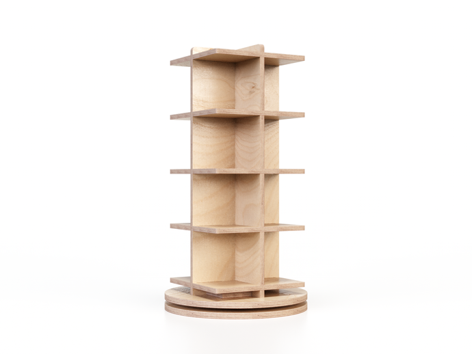 Discover Bix, a five-shelf compact shelving unit made from 9-15mm eucalyptus wood. Ideal for home, office, or retail spaces with a modern design