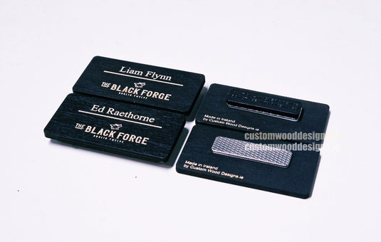 Black Birch Name Badges MOQ 10pcs Bespoke Made Custom Wood Designs __label: Multibuy retail CU3596_1