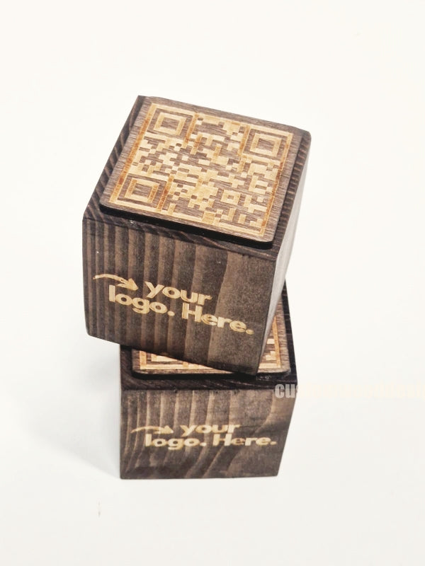 Load image into Gallery viewer, QR Code Block 5 sides Stained &amp; Branded 10-1000 Custom Wood Designs CU7257_1
