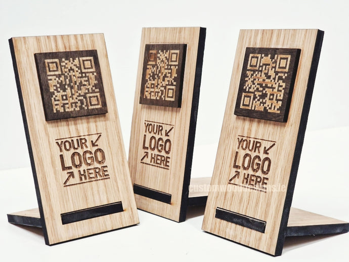 QR Display Stand - Laser Cut Light Oak 10-1000 Custom Wood Designs CUA6B7_1
