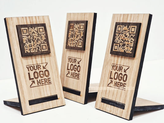 QR Display Stand - Laser Cut Light Oak 10-1000 Custom Wood Designs CUA6B7_1