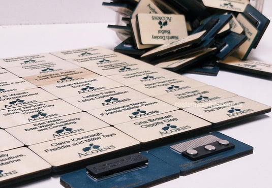 Blonde Birch Name Badges MOQ 10pcs Bespoke Made Custom Wood Designs __label: Multibuy CUB1CF_1