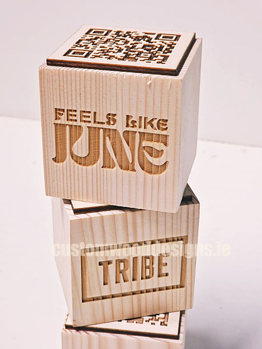 QR Code Block Natural 3 sides Branded 10-1000 Custom Wood Designs CUBA37_1