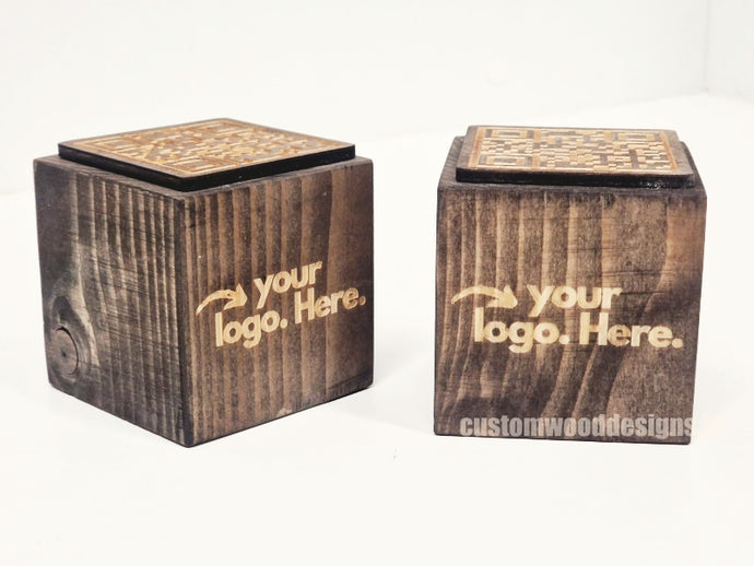 QR Code Block 3 sides Stained & Branded 10-1000 Custom Wood Designs CUCED4_1