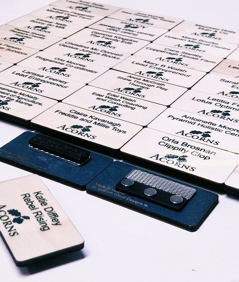 Load image into Gallery viewer, Blonde Birch Name Badges MOQ 10pcs Bespoke Made Custom Wood Designs __label: Multibuy CUSTOM_1_c205e47d-3a56-4be1-9969-b2b09b5499d8
