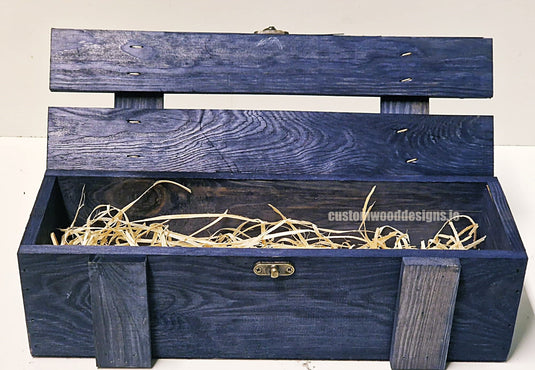 Rustic Bottle Box - Blue Single x 25 Bottle box Custom Wood Designs __label: Multibuy CustomWoodDesignsIrelandCorporategiftboxesBottleBoxesGiftingboxesforbottleslaserengravedbottleboxespersonalisedbottleboxesCorporateboxesrusticboxwinebox_10_7724f560-2106-4d15-883e-1c02771c6002