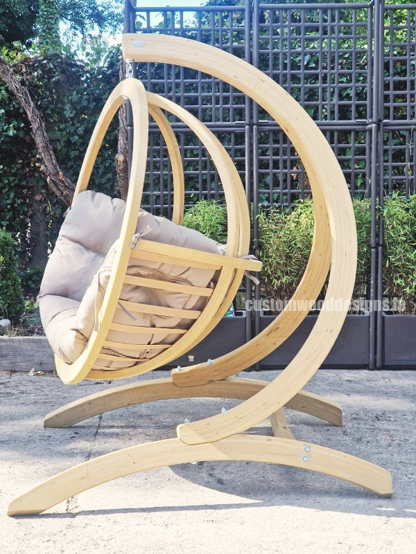 Load image into Gallery viewer, Globe Wood Hanging Chair &amp; Stand Set - Custom Wood Designs
