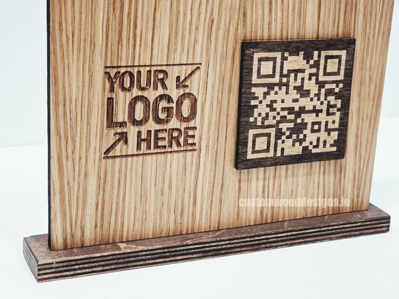 Load image into Gallery viewer, QR Display Stands A5 (Light Oak) 10-1000 Custom Wood Designs CustomWoodDesignsIrelandWoodenQRCodesSustainableQRCodesLaserEngravedQRCodesHospita

