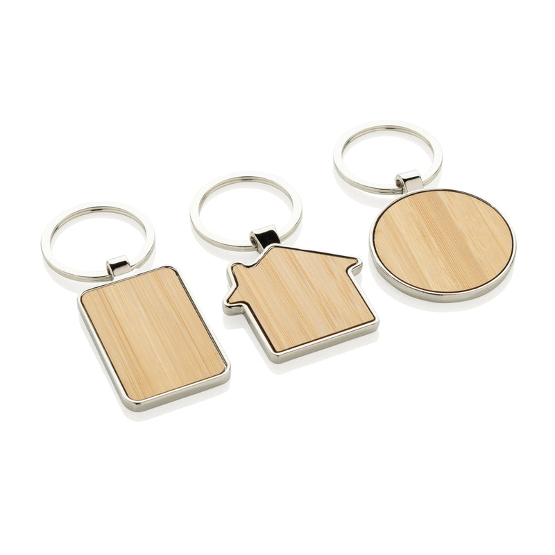 Load image into Gallery viewer, RCS recycled zinc alloy round keychain with bamboo - Custom Wood Designs

