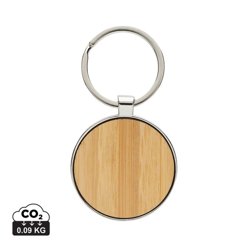 RCS recycled zinc alloy round keychain with bamboo - Custom Wood Designs