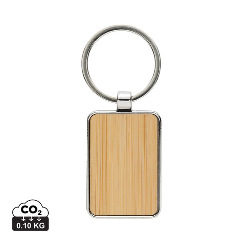 RCS recycled zinc alloy rectangle keychain with bamboo - Custom Wood Designs