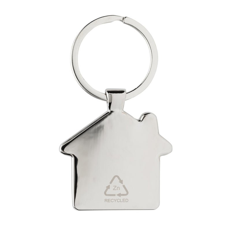 Load image into Gallery viewer, RCS recycled zinc alloy house keychain with bamboo - Custom Wood Designs
