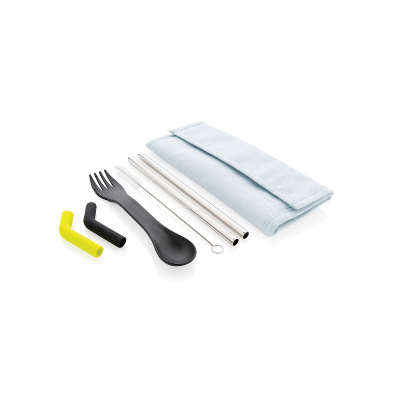 Load image into Gallery viewer, Tierra 2pcs straw and cutlery set in pouch - Custom Wood Designs
