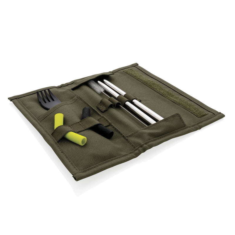 Load image into Gallery viewer, Tierra 2pcs straw and cutlery set in pouch - Custom Wood Designs
