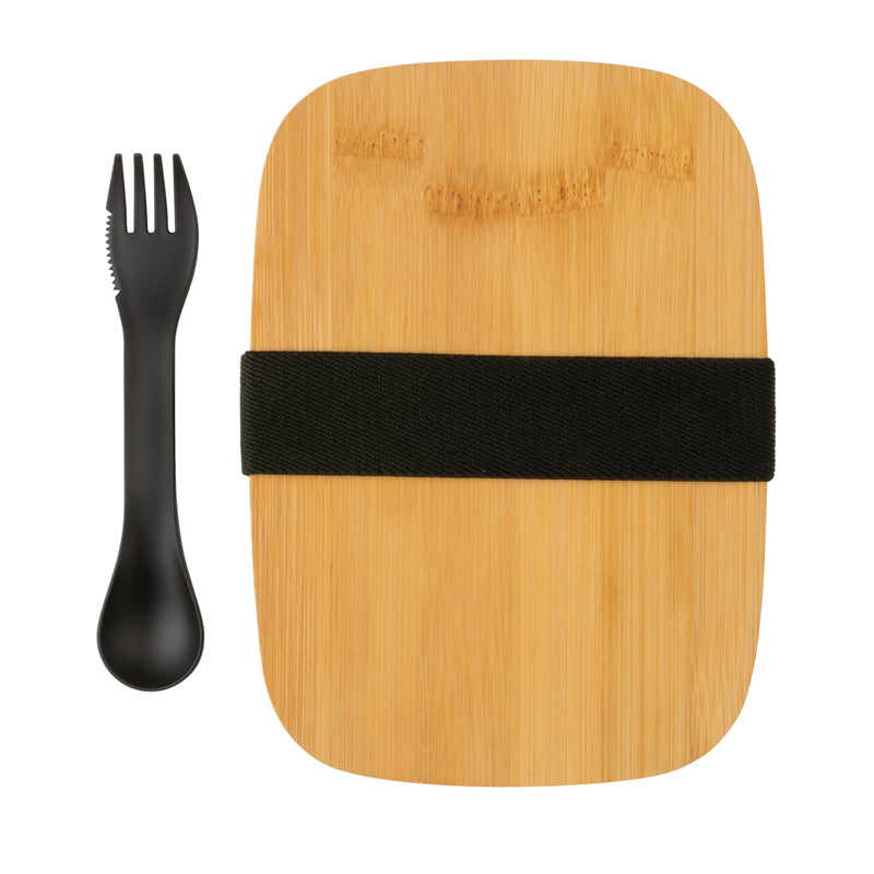 Load image into Gallery viewer, Stainless steel lunchbox with bamboo lid and spork - Custom Wood Designs
