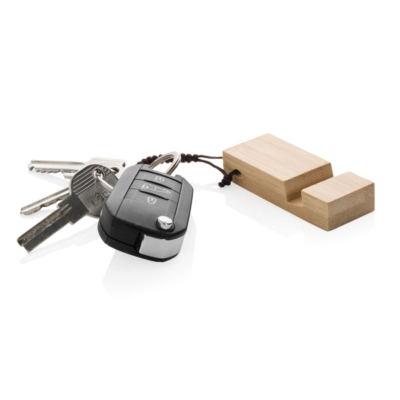 Load image into Gallery viewer, Standkey bamboo keychain phone stand - Custom Wood Designs
