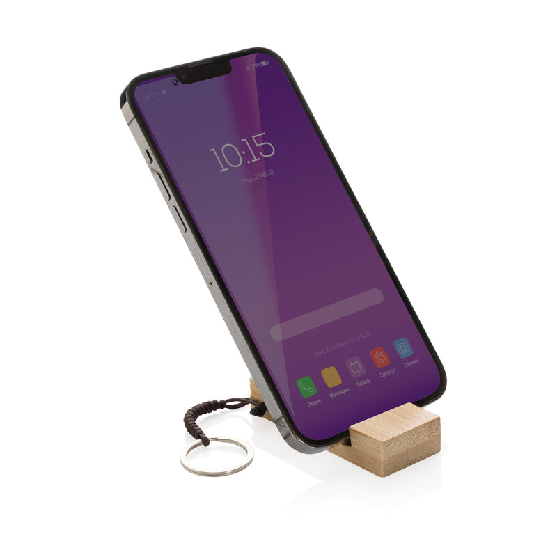 Load image into Gallery viewer, Standkey bamboo keychain phone stand - Custom Wood Designs
