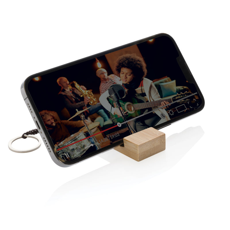 Load image into Gallery viewer, Standkey bamboo keychain phone stand - Custom Wood Designs
