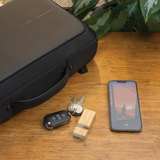 Standkey bamboo keychain phone stand - Custom Wood Designs