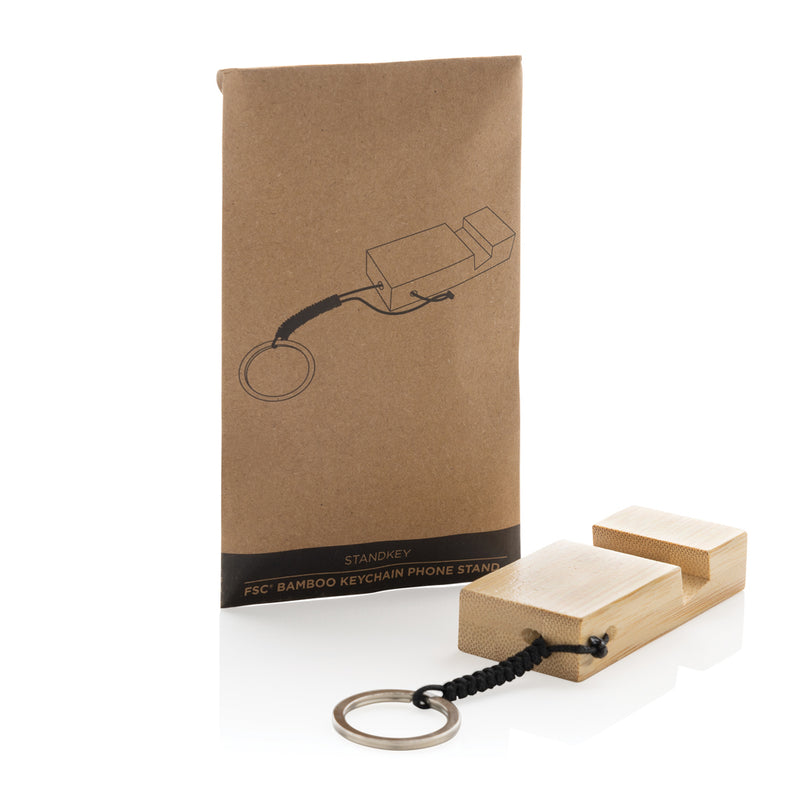 Load image into Gallery viewer, Standkey bamboo keychain phone stand - Custom Wood Designs
